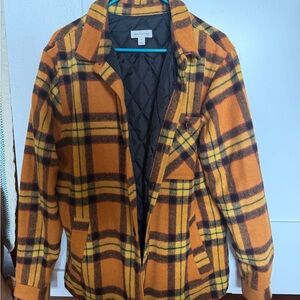 Sun + Stone Orange Plaid Shirt Jacket